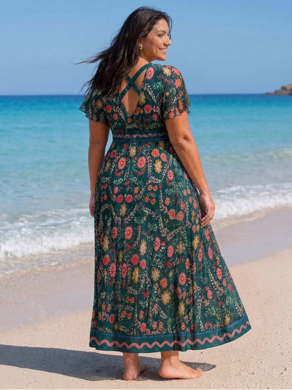 NWT BloomChic Emerald Green Floral Swim Sarong Dress - Picture 2 of 10